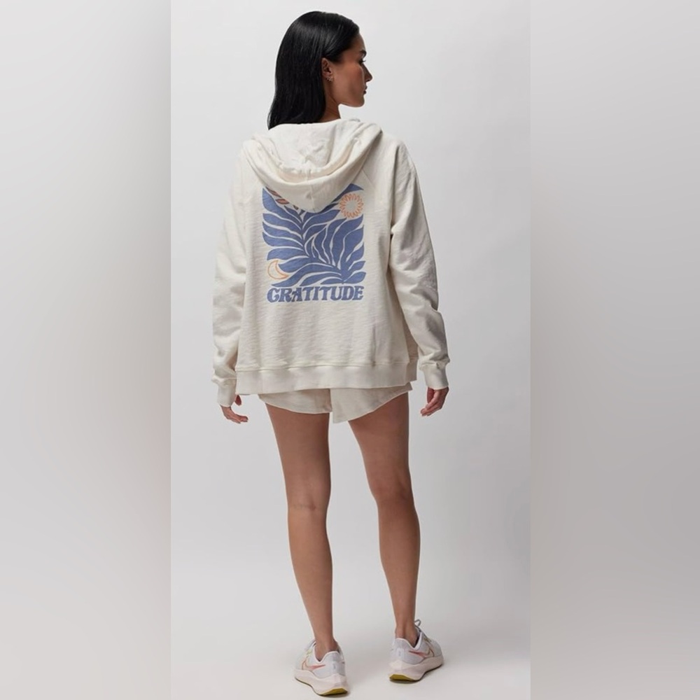 Spiritual Gangster NWT Gratitude Slub Terry  Raglan Full Zip Cream Hoodie XS - Picture 4 of 12